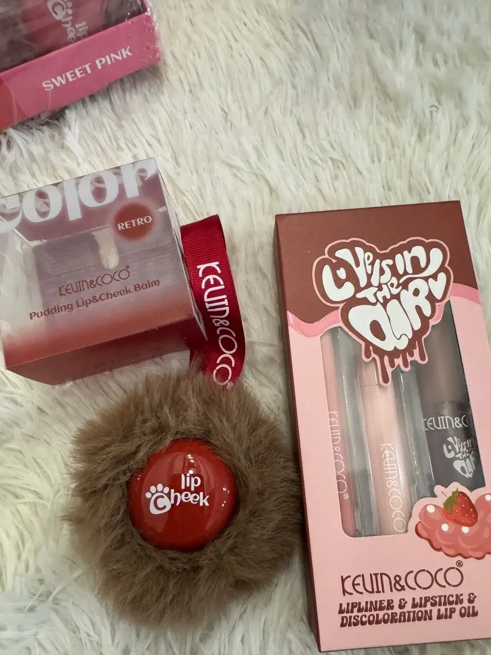 Kevin & Coco hot chocolate lip set  lip liner, lip oil, lip balm, and lip cheek